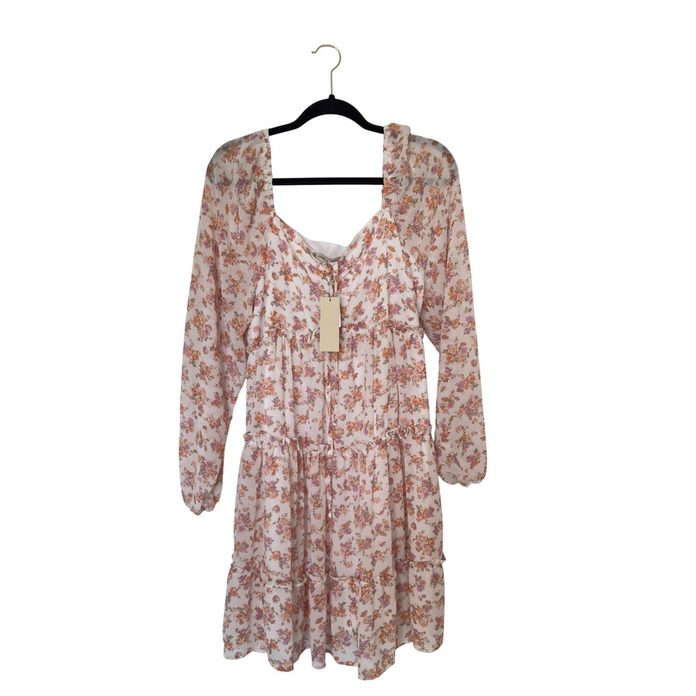 All In Love XL Long Sleeve‎ Tiered Floral Cottagecore Milkmaid Ruffled Dress